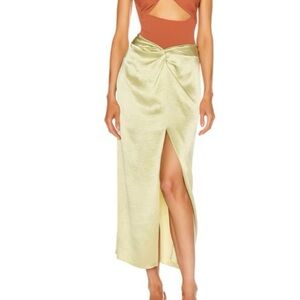 NANUSHKA Samara Washed Satin Midi Skirt lime size Small